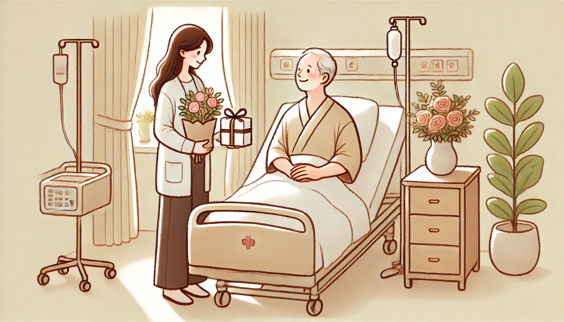 お見舞いをしている人