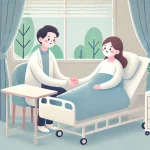 女性のお見舞いをしている人