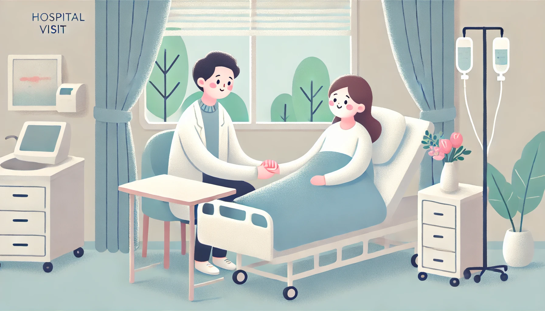 女性のお見舞いをしている人