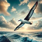 海で飛んでいるアホウドリ