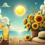 7月の海とひまわりと太陽