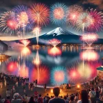 河口湖湖上祭で花火を見る人