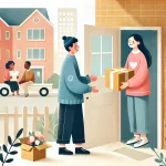 引越しの挨拶で粗品を贈る男性