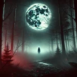 月を背景に暗闇に佇む人影