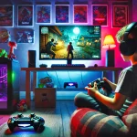 テレビゲームで遊んでいる子供