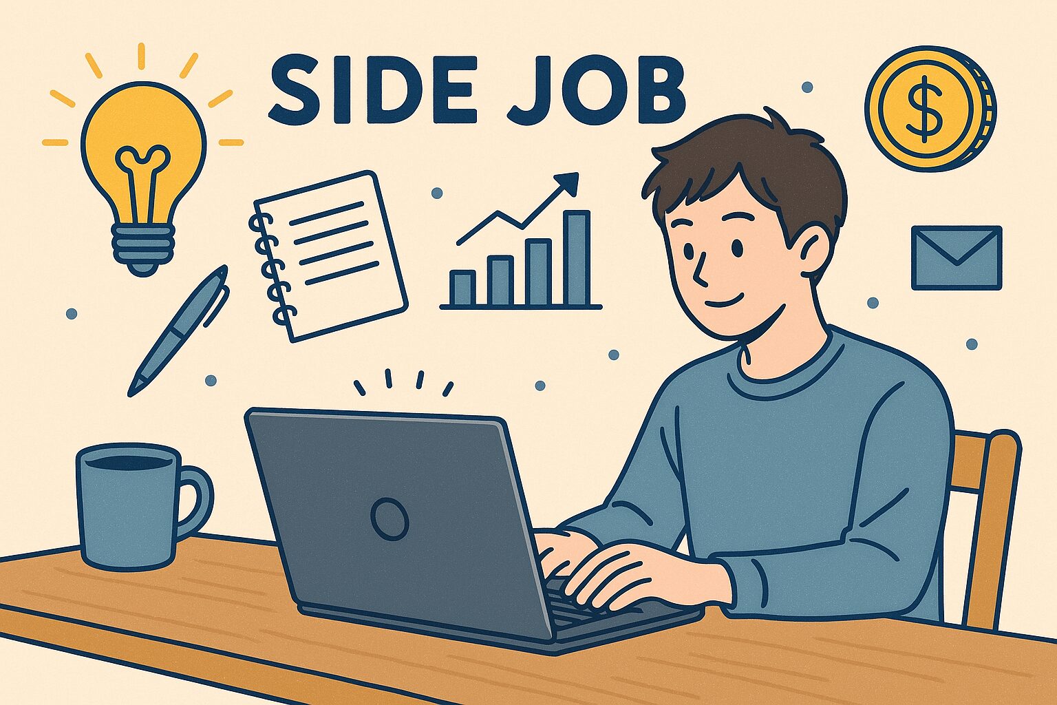 パソコンを使って副業に勤しむ男性