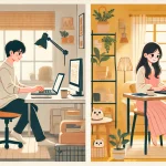 パソコンで副業をしている男性と女性