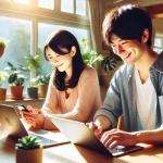 パソコンで副業している男女