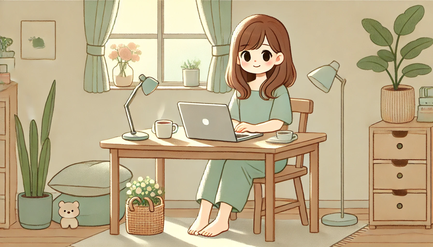 パソコンを使って副業をする女性