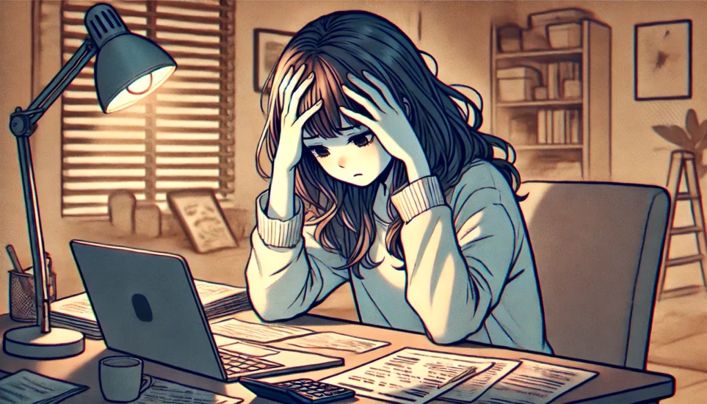 副業で失敗して頭を抱えている女性